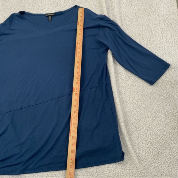 Eileen Fisher XL Neptune Stretch Jersey Asymmetric Tunic Top 3/4 Sleeve Blue - Picture 11 of 12